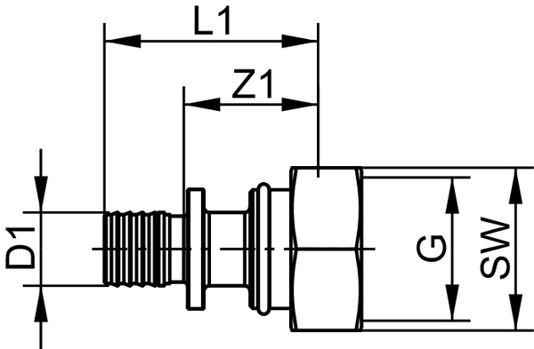 TECEflex Eurocone Screw Connection 3/4″ Dimension 16 with Flex Press Connection Standard Brass - 2