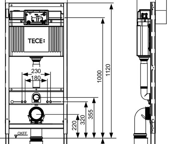 TECEprofil Toilet Module with Uni Cistern, Installation Height 1120 mm - 2