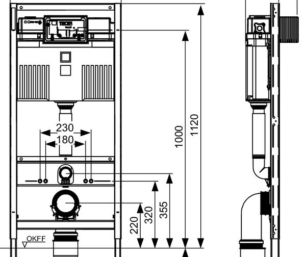 TECEprofil Toilet Module with Uni Cistern, Installation Height 1120 mm - 2