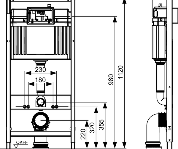 TECEbase Toilet Module with Base Cistern, Installation Height 1120 mm - 2
