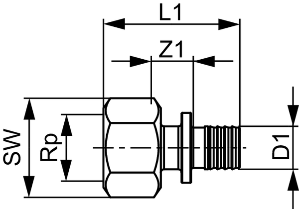 TECEflex Female Connector Dimension 25 x Rp 1″, Silicon Bronze - 2