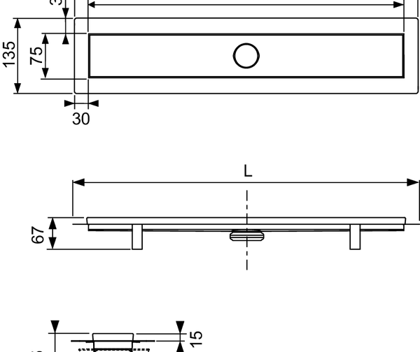 TECElinus shower channel set, flat, cover “2 in 1”, with membrane odour trap - 2