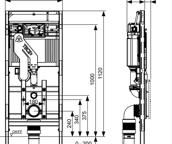 TECElux moduł WC 400, z możliwością późniejszej regulacji wysokości, z oczyszczaczem powietrza, wysokość zabudowy 1120 mm - 2
