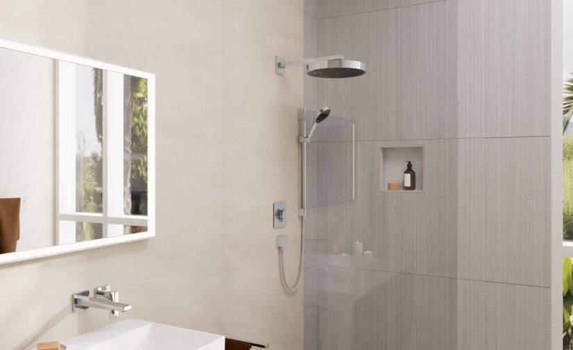 Rainfinity Zestaw prysznicowy 130 3jet EcoSmart z drążkiem S Puro 65 cm PushSlider i tekstylnym wężem Designflex 160 cm - 2