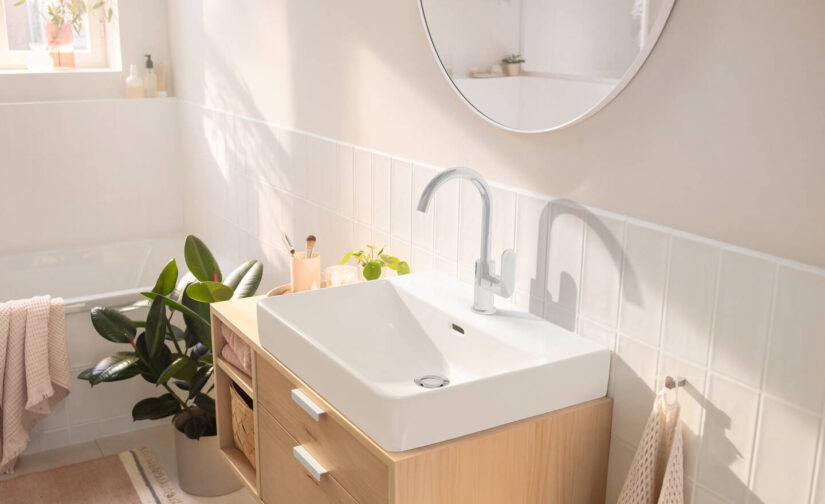 Rebris S Jednouchwytowa bateria umywalkowa 210 z obrotową wylewką i kompletem odpływowym z cięgłem - 2