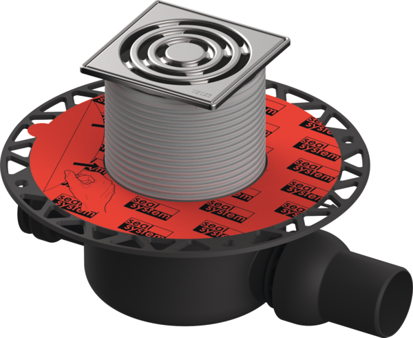 TECEdrainpoint S 122 Ablaufset Norm mit Seal System Universalflansch und Edelstahlrostrahmen