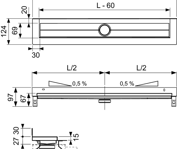 TECEdrainline Duschrinne, mit Wandaufkantung und Seal System Dichtband, 800 mm - 2