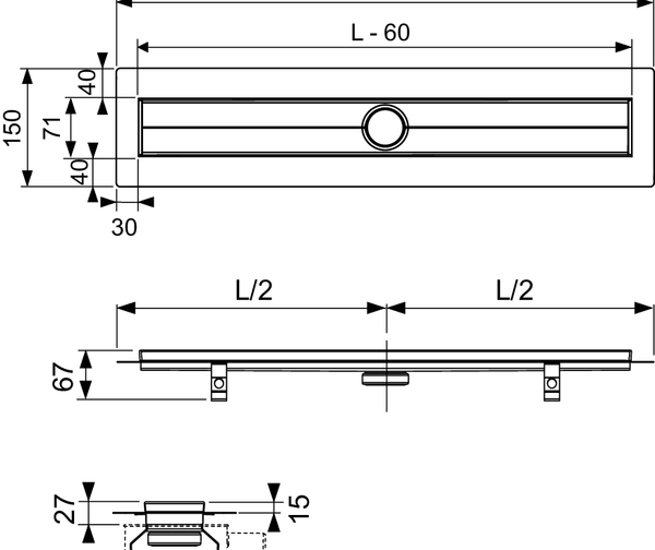 TECEdrainline shower channel, colour coated, with Seal System sealing tape, Matt black, 1000 mm - 2