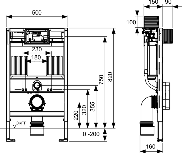 TECEprofil toilet module with Uni cistern, installation height 820 mm - 2