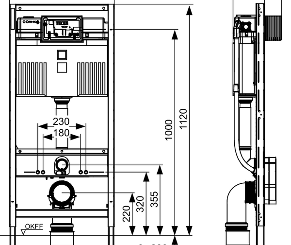TECEprofil toilet module with Uni cistern, for universal connection of a shower toilet, installation height 1120 mm - 2