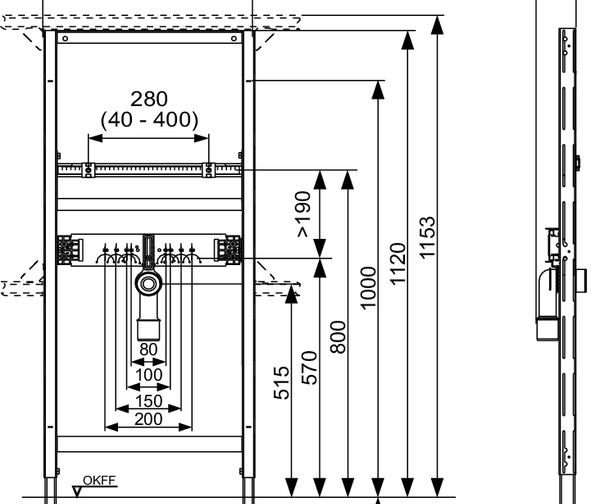 TECEprofil Waschtischmodul Bauhöhe 1120 mm - 2