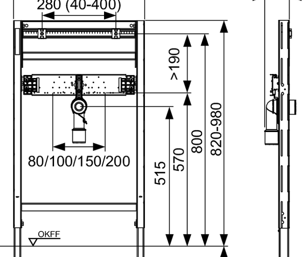 TECEprofil washstand module, installation height 820-980 mm - 2