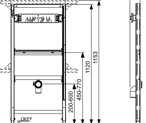 TECEprofil urinal module for wall-mounted flush valve, installation height 1120 mm - 2