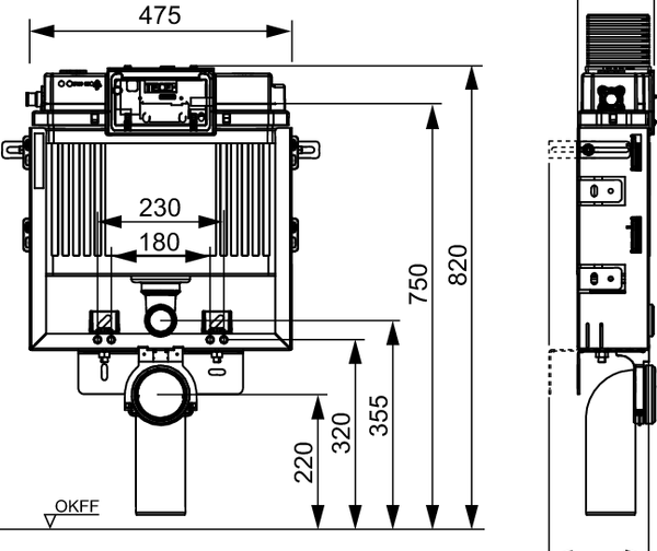TECEbox toilet module with Uni cistern, installation height 820 mm - 2