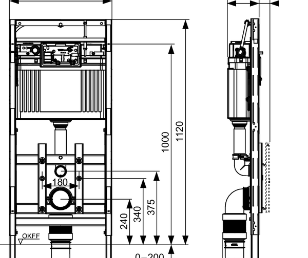 TECElux toilet module 200, with subsequent height adjustment, installation height 1120 mm - 2