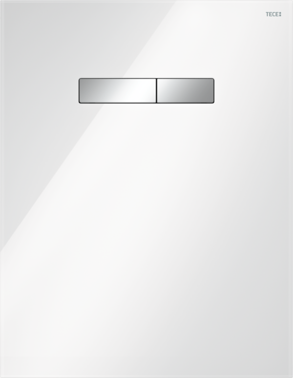 TECElux glass facing with manual actuation unit, Polished white glass, bright chrome buttons